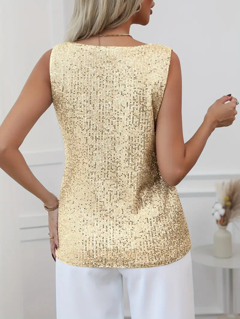 Top à paillettes à col en V pour femme – Style élégant et scintillant pour les soirées.