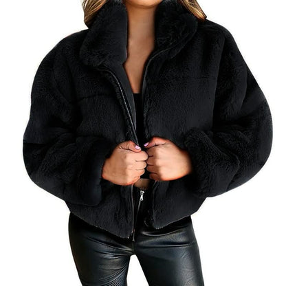 Veste Teddy Douce et Confortable pour Femme – Manteau Court Zippé à Col Haut