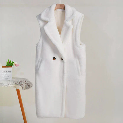 Veste Longue Sans Manches à Boutonnage Double pour Femme