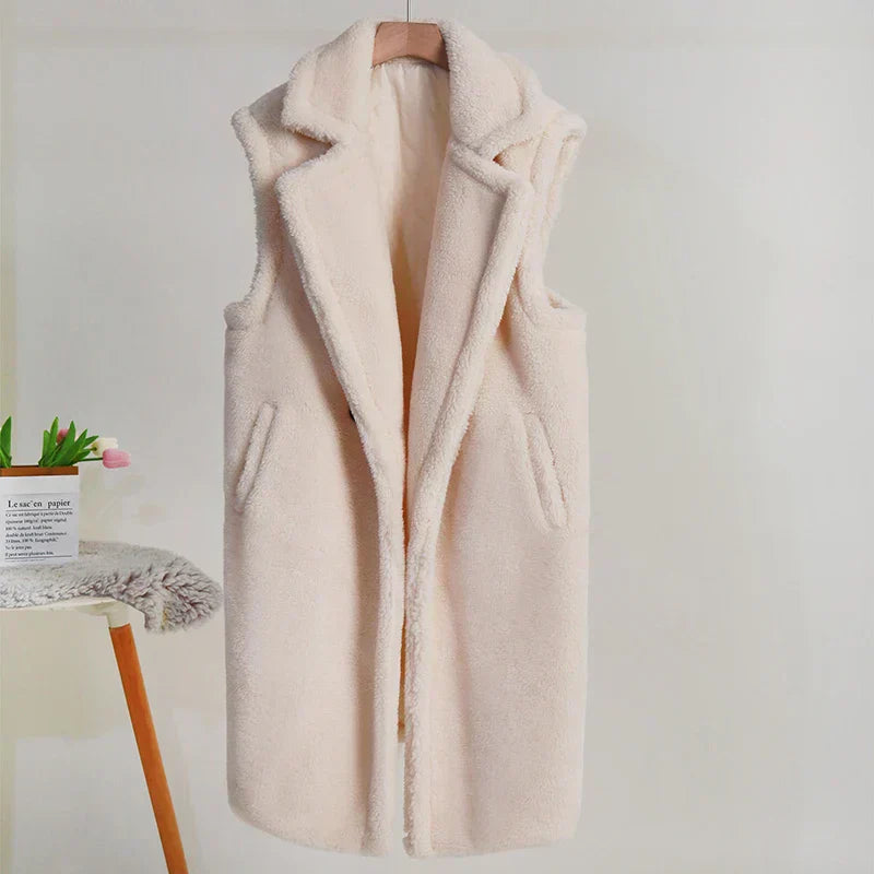 Veste Longue Sans Manches à Boutonnage Double pour Femme