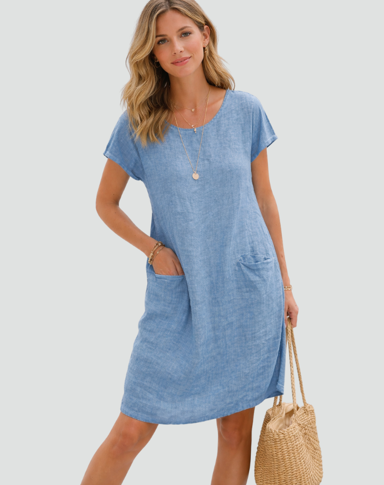 Robe mini femme en lin avec poches - Legere et decontractee