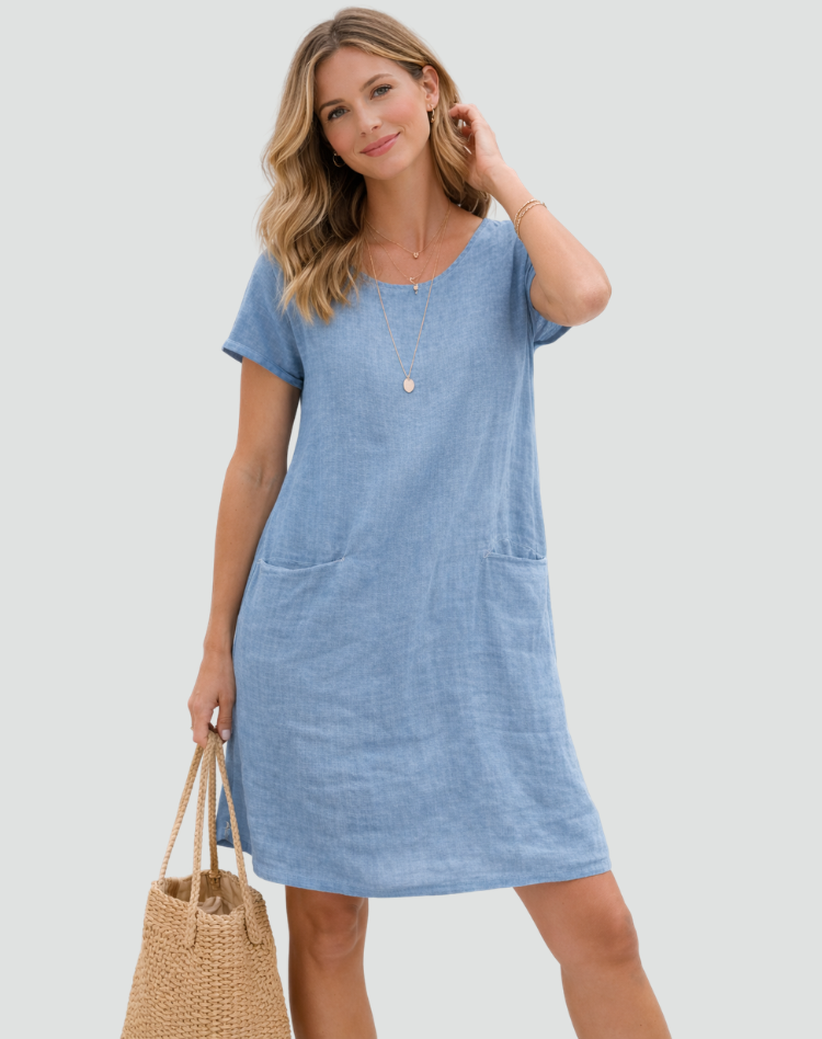 Robe mini femme en lin avec poches - Legere et decontractee