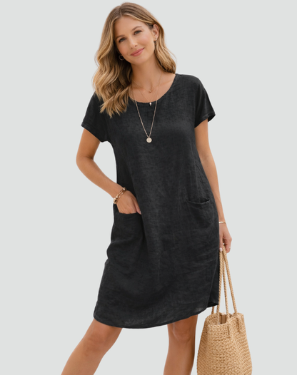 Robe mini femme en lin avec poches - Legere et decontractee
