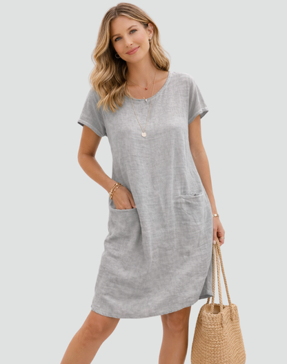 Robe mini femme en lin avec poches - Legere et decontractee