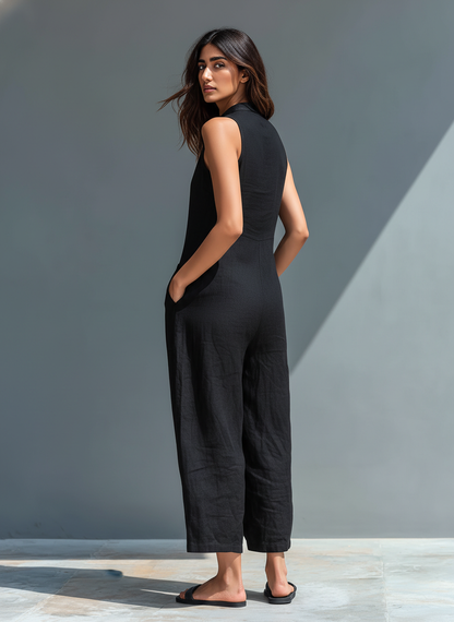Combinaison femme sans manches en melange de lin - Minimaliste et moderne