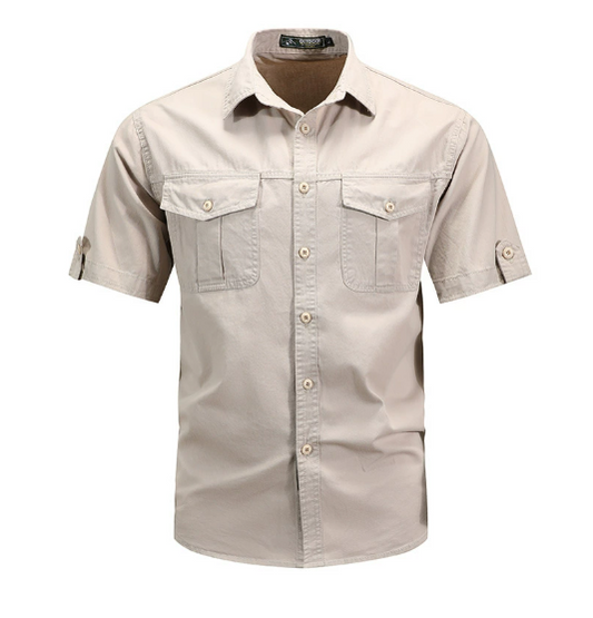 Chemise homme manches courtes coton – Style militaire décontracté