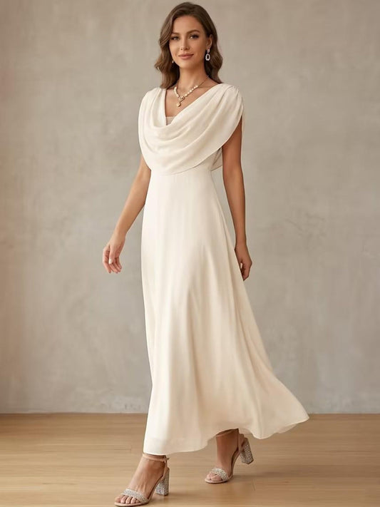 Robe cocktail trapèze en mousseline pour femme – Col bénitier sans manches, style élégant pour une soirée de remise de diplômes