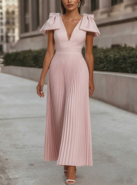 Chiffon Dress A-Line Cut – Feminine Elegance with Delicate Bow