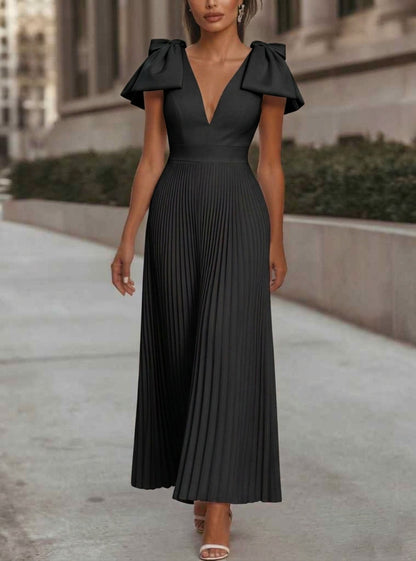 Robe en Mousseline Coupe A-Line – Élégance Féminine avec Nœud Délicat