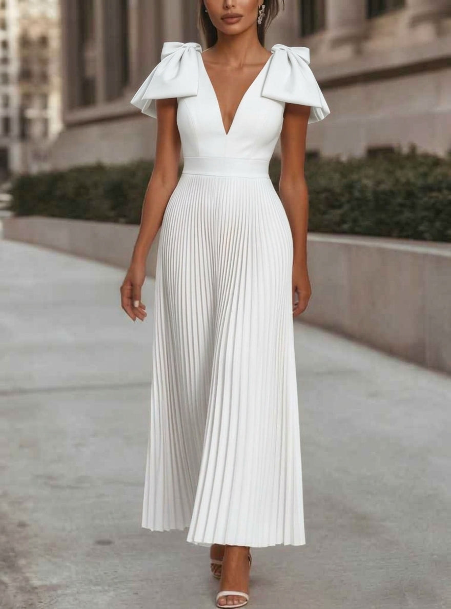 Robe en Mousseline Coupe A-Line – Élégance Féminine avec Nœud Délicat