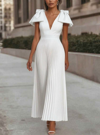 Robe en Mousseline Coupe A-Line – Élégance Féminine avec Nœud Délicat
