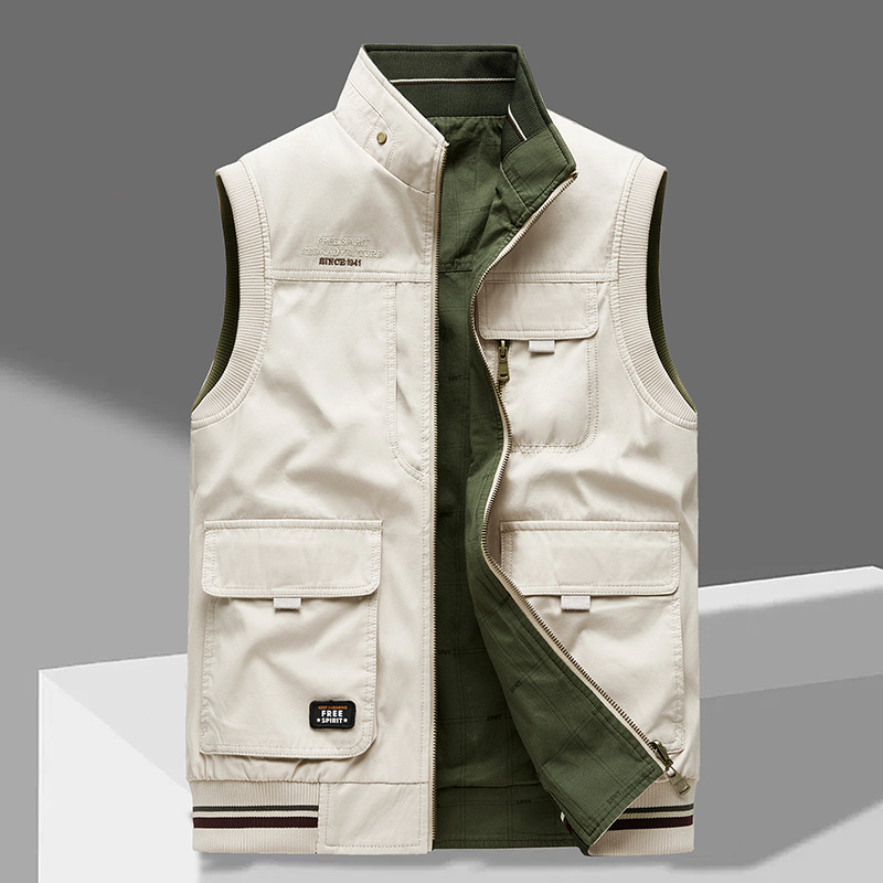Men's Premium Reversible Utility Vest – Cotton Vest with Multiple Pockets