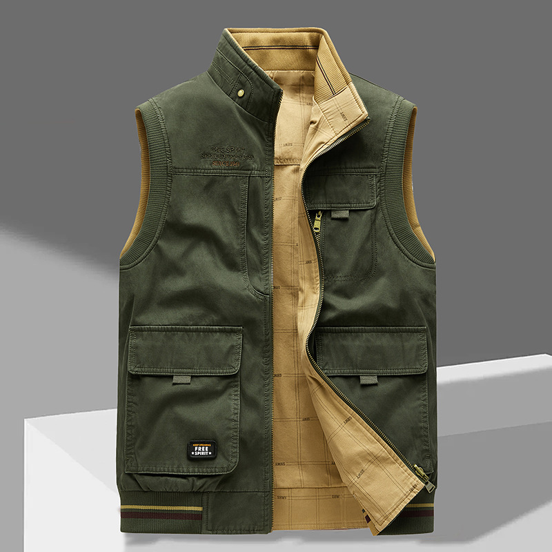 Men's Premium Reversible Utility Vest – Cotton Vest with Multiple Pockets