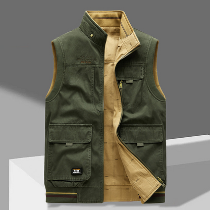 Men's Premium Reversible Utility Vest – Cotton Vest with Multiple Pockets