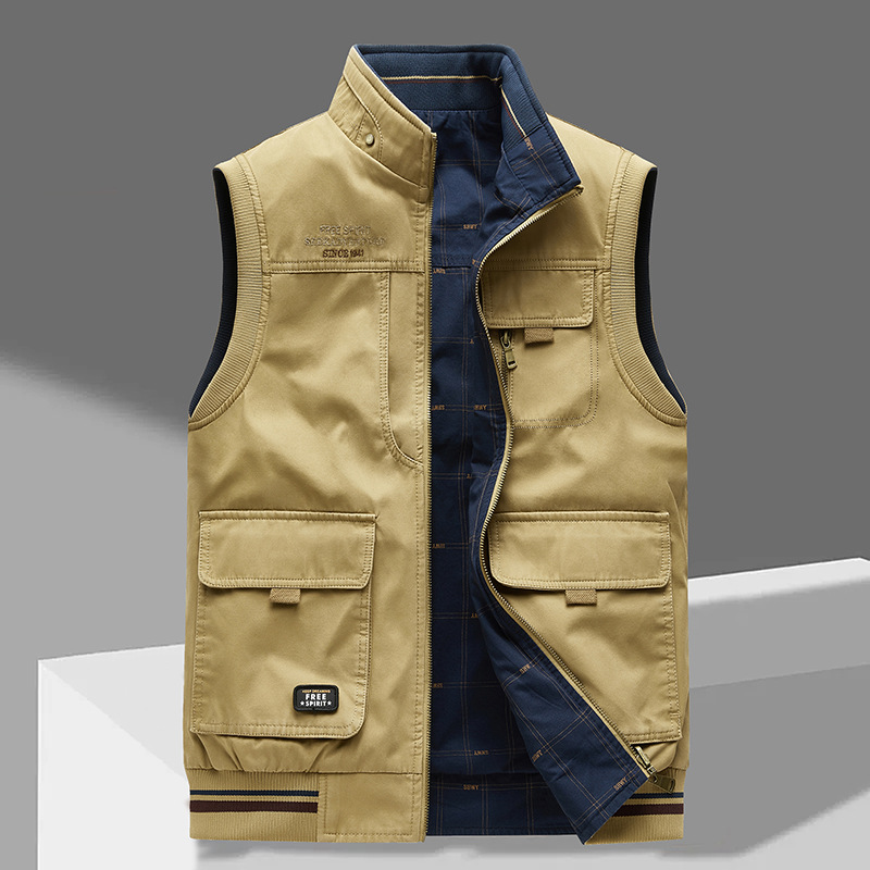 Men's Premium Reversible Utility Vest – Cotton Vest with Multiple Pockets