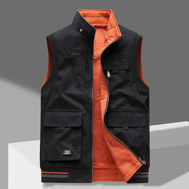 Men's Premium Reversible Utility Vest – Cotton Vest with Multiple Pockets