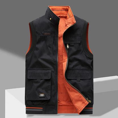 Men's Premium Reversible Utility Vest – Cotton Vest with Multiple Pockets