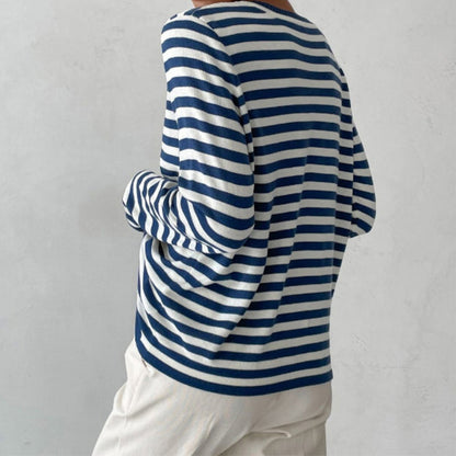 Sweat-Shirt Tricoté Rayé à Manches Longues pour Femme – Haut Décontracté Col Rond