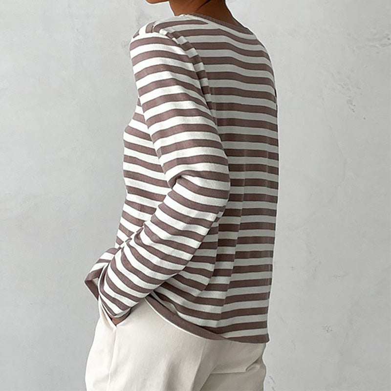 Sweat-Shirt Tricoté Rayé à Manches Longues pour Femme – Haut Décontracté Col Rond