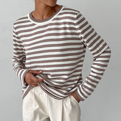 Sweat-Shirt Tricoté Rayé à Manches Longues pour Femme – Haut Décontracté Col Rond