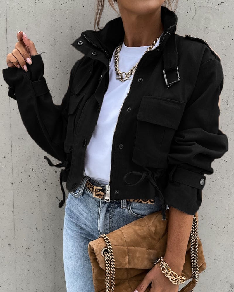 Veste Tactique Élégante pour Femme – Court Manteau à Boutons Confortable