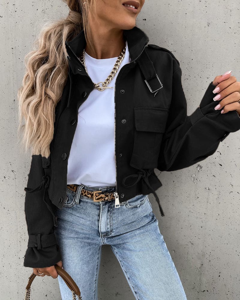 Veste Tactique Élégante pour Femme – Court Manteau à Boutons Confortable
