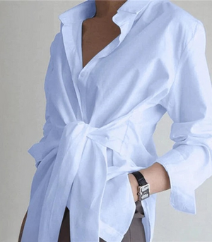 Blusa femenina sofisticada y elegante de manga larga – Top con nudo en la cintura