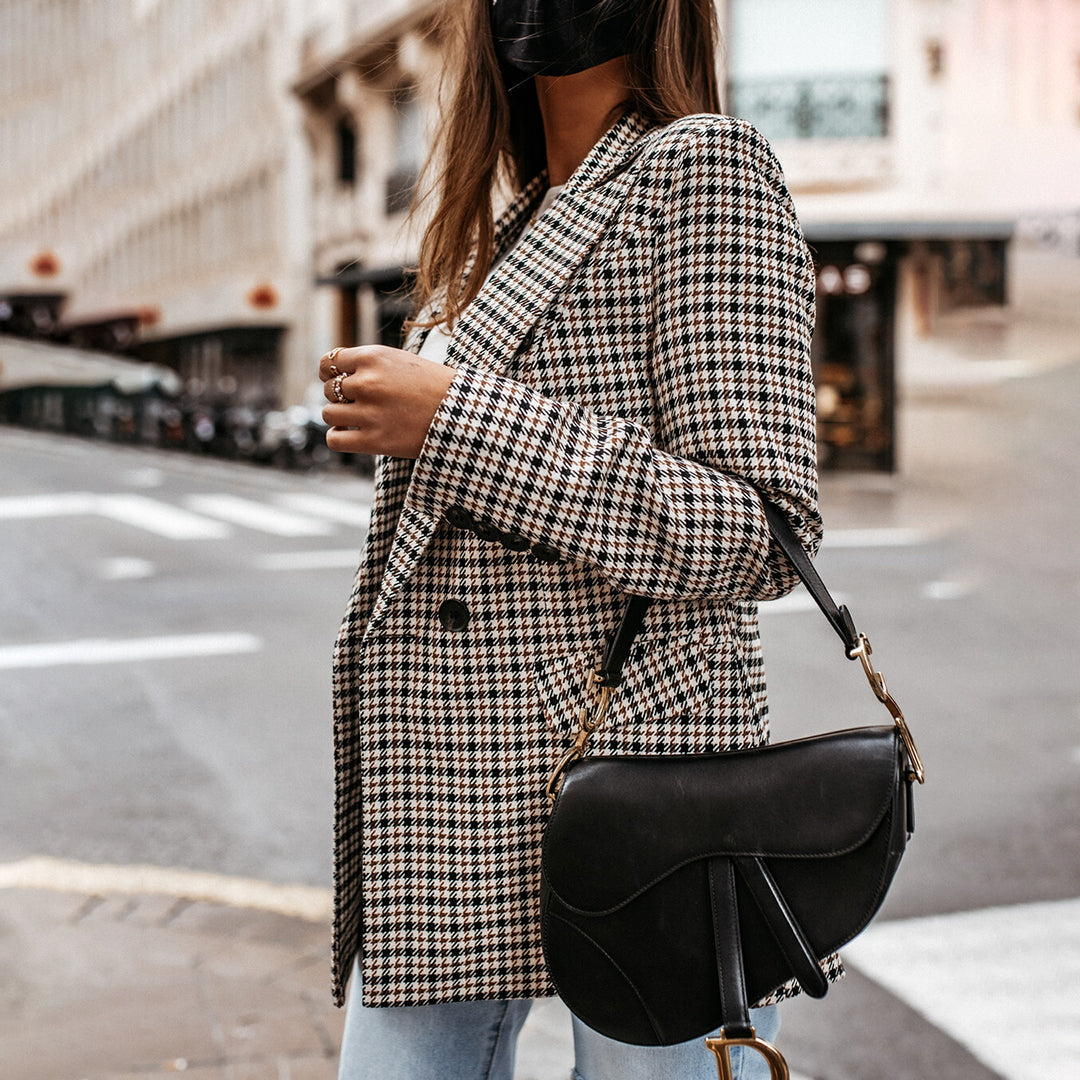 Blazer croise femme a carreaux - Elegant et structure