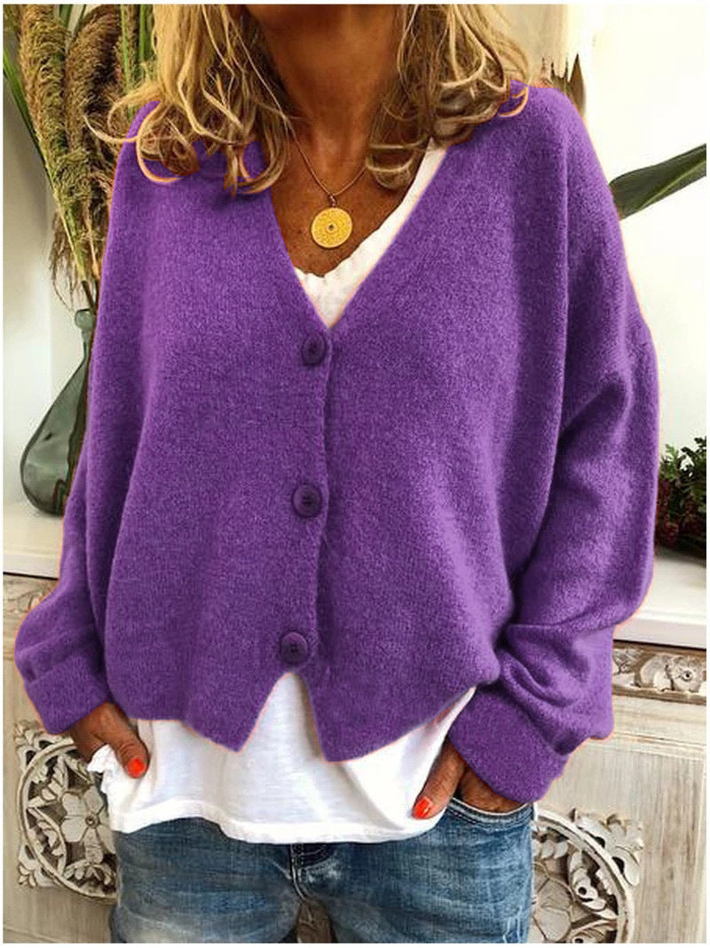 Cardigan Femme Tricoté Boutonné Col V Doux Élégant