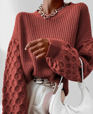 Maglione da Donna con Maniche a Sbuffo – Maglione Lavorato a Maglia Confortevole e Ampio per l’Autunno