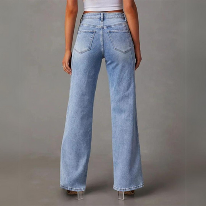 Jean taille haute ample jambes larges femme