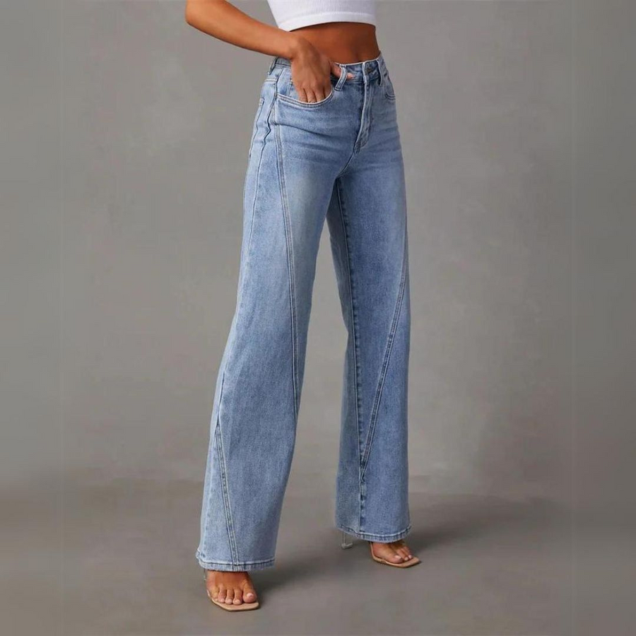 Jean taille haute ample jambes larges femme