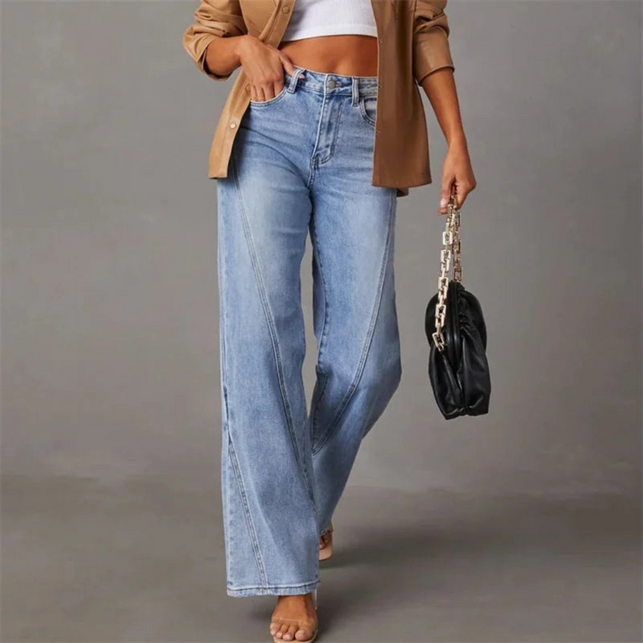 Jean taille haute ample jambes larges femme