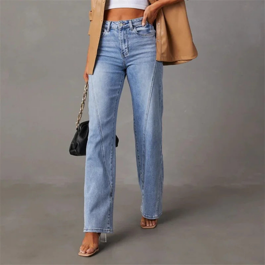 Jean taille haute ample jambes larges femme