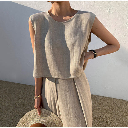 Ensemble en lin pour femme – Style décontracté et léger pour les vacances d'été