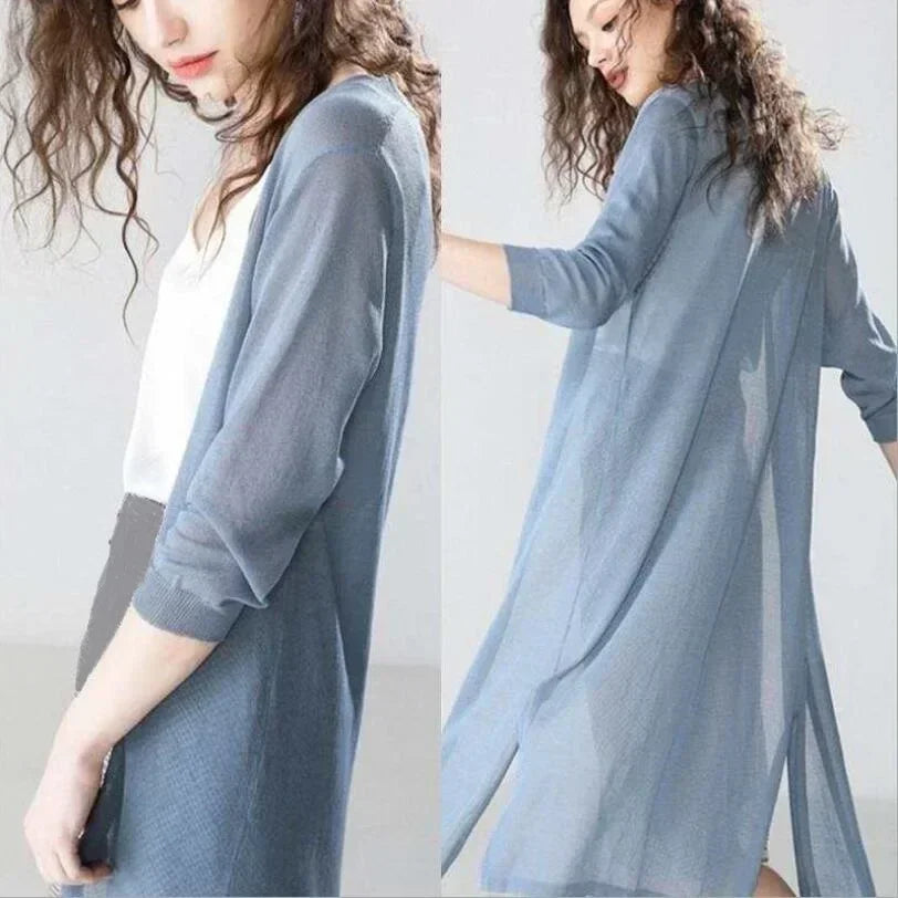 Gilet long pour femme – Élégant cardigan léger pour un look stylé et aéré