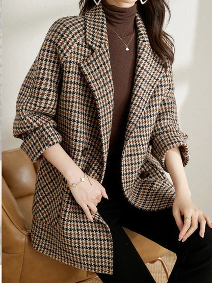 Manteau Hiver Long Oversize À Carreaux Femme Chaud Élégant