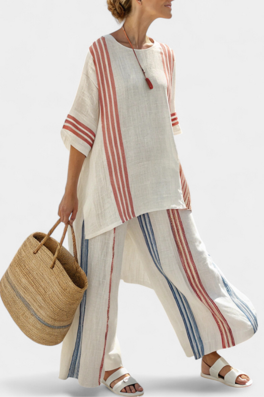 Multicolored striped women's set – Sophisticated top and flowy pants