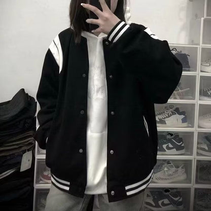 Veste Varsity Rétro Femme – Coupe Décontractée avec Manches à Rayures