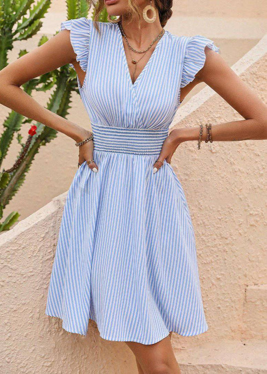 Femmes Légère à Rayures en Ligne Midi Robe – Élégance Estivale