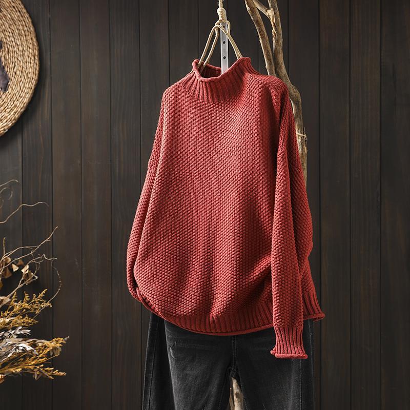 Pull Femme Oversize Tricoté Col Roulé Doux Élégant