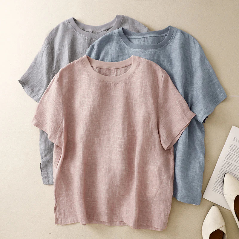 Women's cotton blouse with short sleeves - Light and casual
