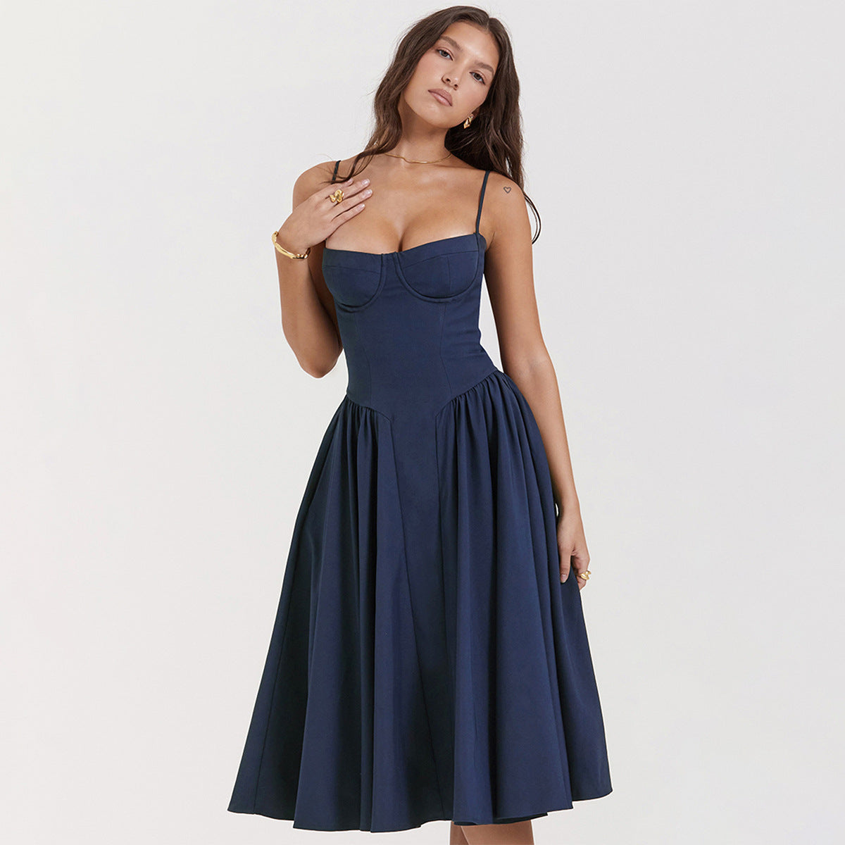 Robe Midi Corset Femme à Bretelles Réglables – Élégante et Flatteuse