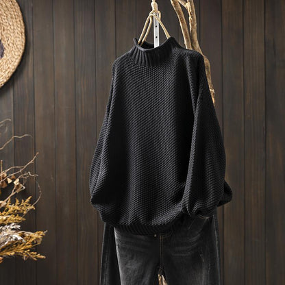 Pull Femme Oversize Tricoté Col Roulé Doux Élégant