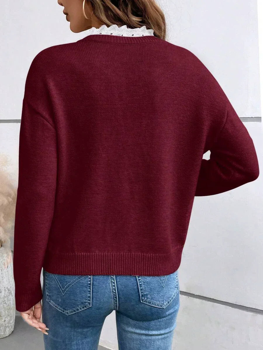 Pull Femme Élégant à Col V – Pull Décontracté à Manches Longues