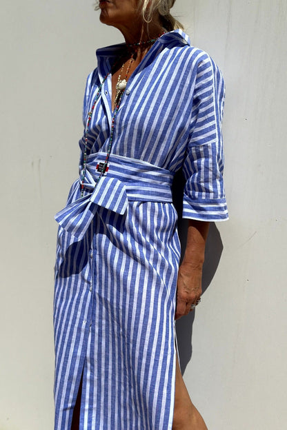 Striped women's robe with tie belt - Chic and casual