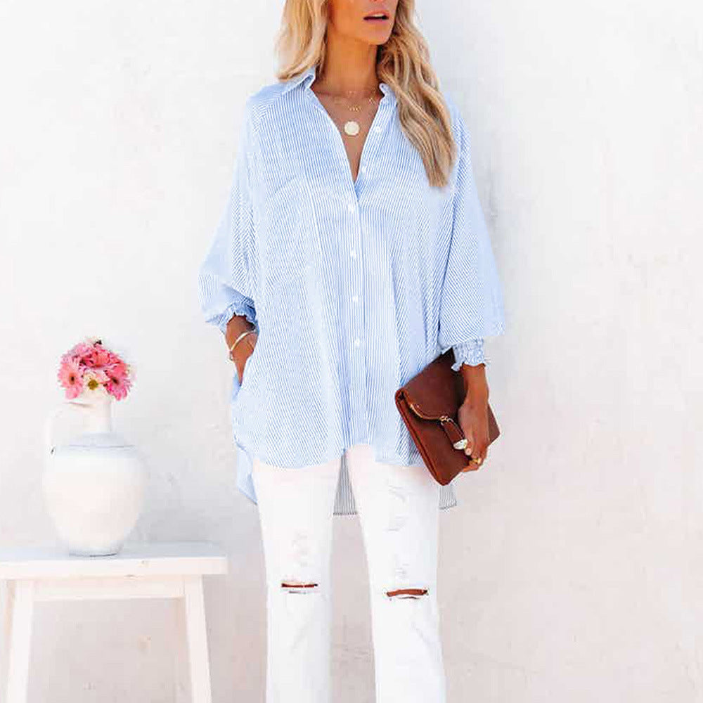 Chemise oversize rayée femme – Boutonnée à manches longues décontractée