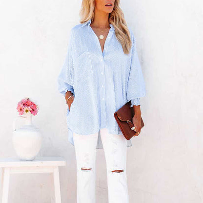 Chemise oversize rayée femme – Boutonnée à manches longues décontractée