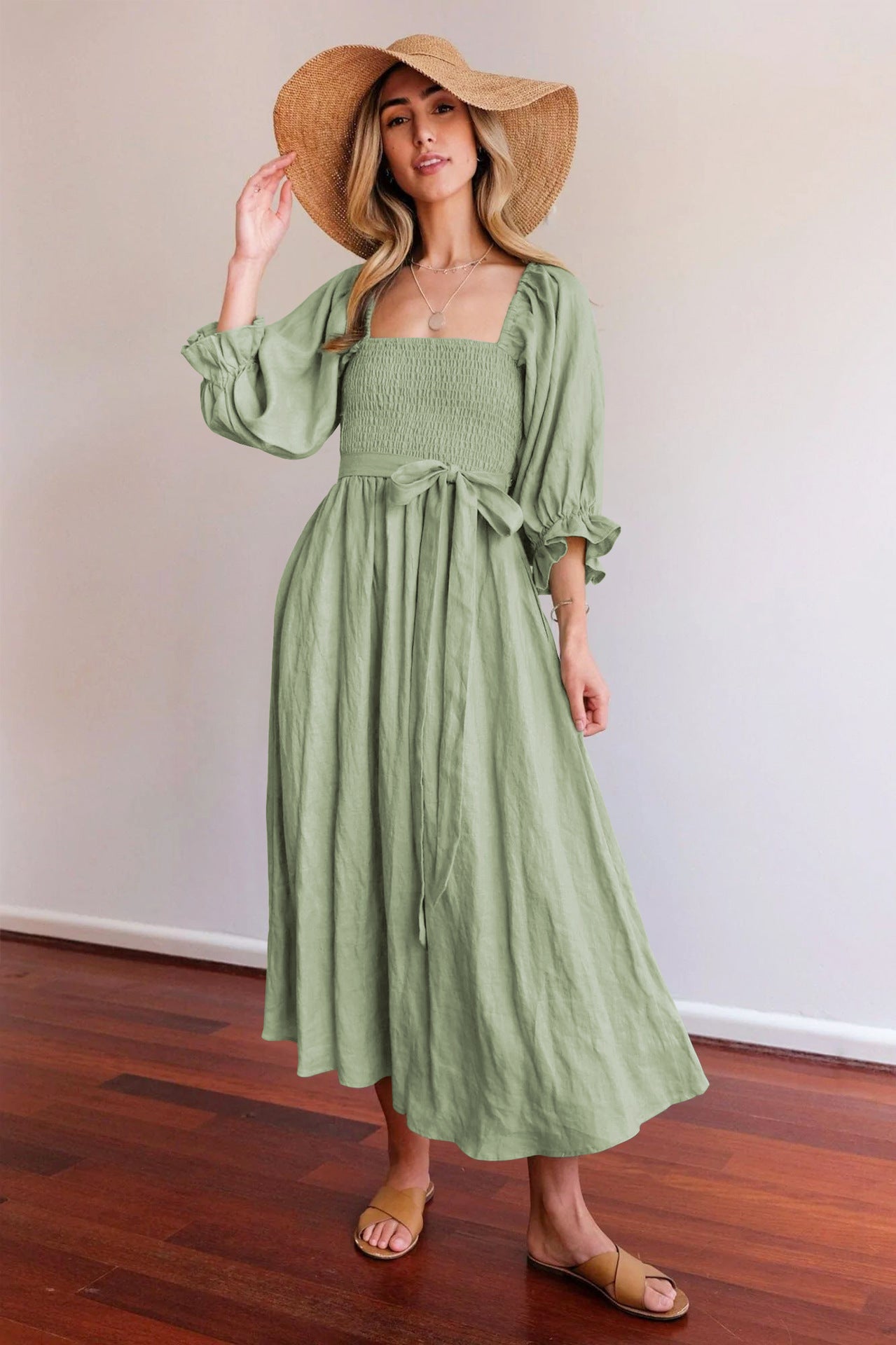 Robe longue femme à lien à la taille – Robe romantique élégante