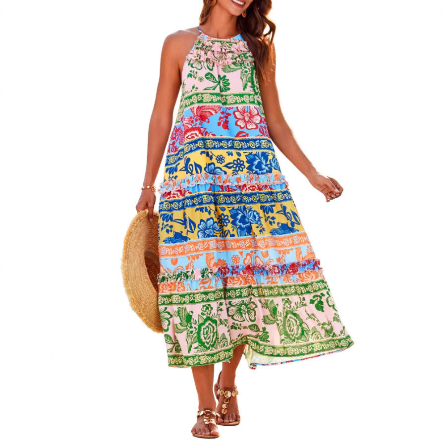 Robe bohème femme midi – Robe imprimée fluide au style boho chic pour l'été